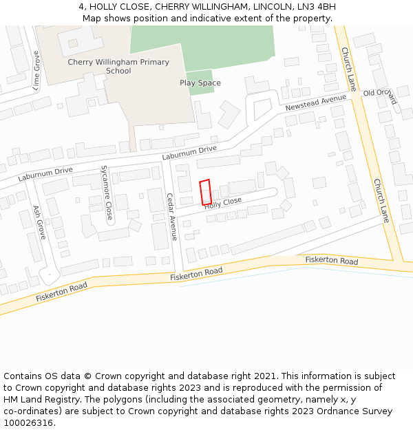 4, HOLLY CLOSE, CHERRY WILLINGHAM, LINCOLN, LN3 4BH: Location map and indicative extent of plot