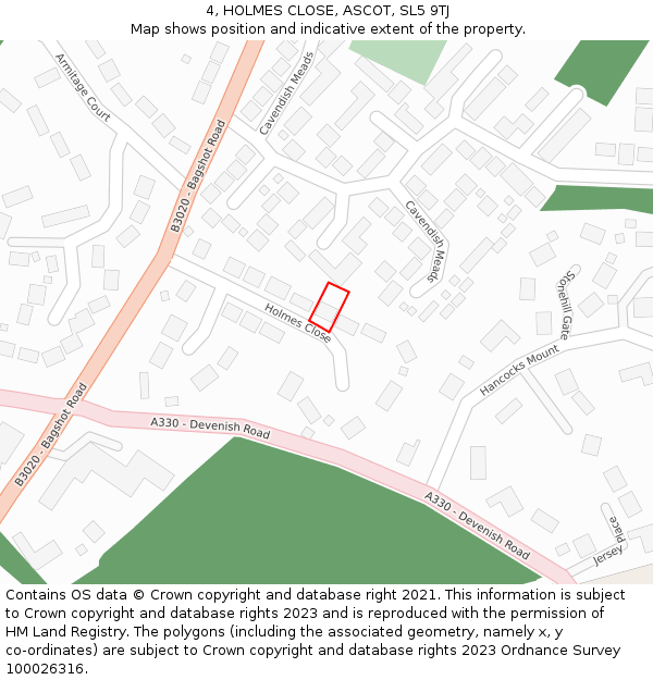 4, HOLMES CLOSE, ASCOT, SL5 9TJ: Location map and indicative extent of plot