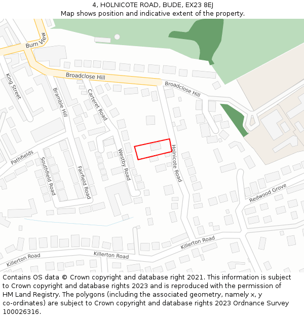 4, HOLNICOTE ROAD, BUDE, EX23 8EJ: Location map and indicative extent of plot