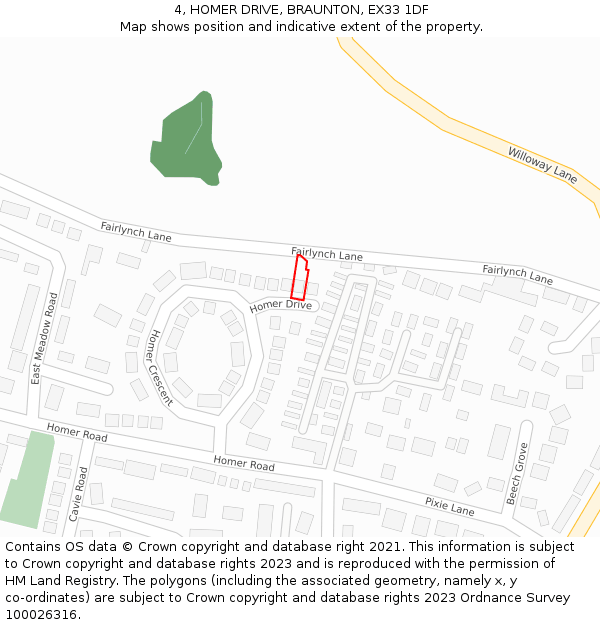 4, HOMER DRIVE, BRAUNTON, EX33 1DF: Location map and indicative extent of plot