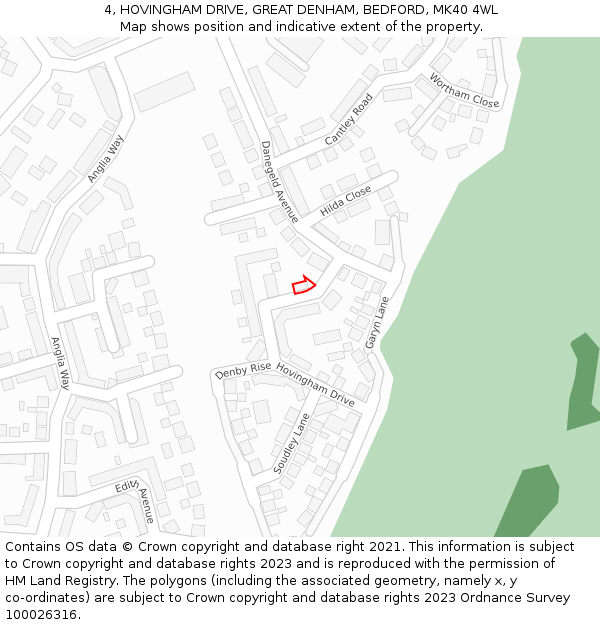 4, HOVINGHAM DRIVE, GREAT DENHAM, BEDFORD, MK40 4WL: Location map and indicative extent of plot