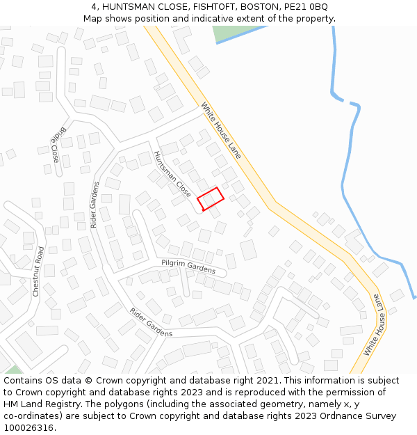 4, HUNTSMAN CLOSE, FISHTOFT, BOSTON, PE21 0BQ: Location map and indicative extent of plot