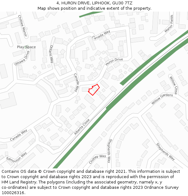 4, HURON DRIVE, LIPHOOK, GU30 7TZ: Location map and indicative extent of plot