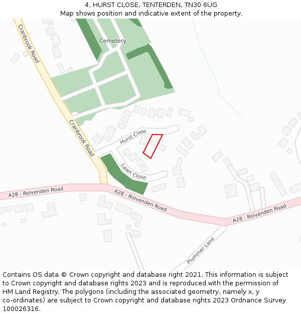 4, HURST CLOSE, TENTERDEN, TN30 6UG: Location map and indicative extent of plot