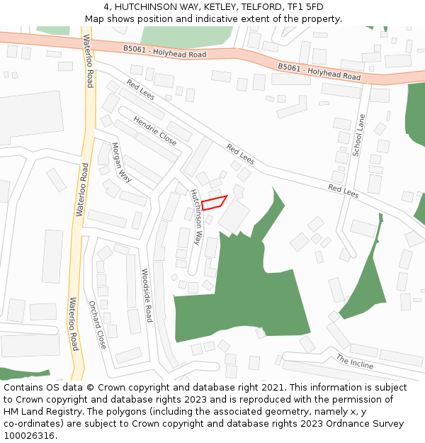 4, HUTCHINSON WAY, KETLEY, TELFORD, TF1 5FD: Location map and indicative extent of plot