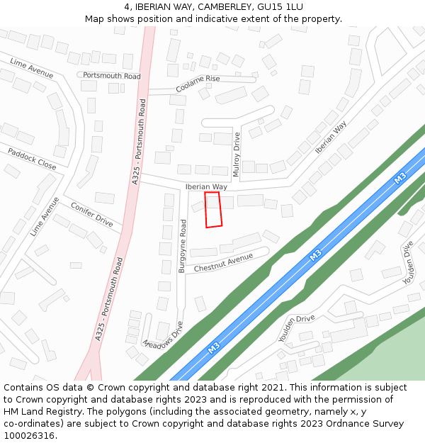 4, IBERIAN WAY, CAMBERLEY, GU15 1LU: Location map and indicative extent of plot