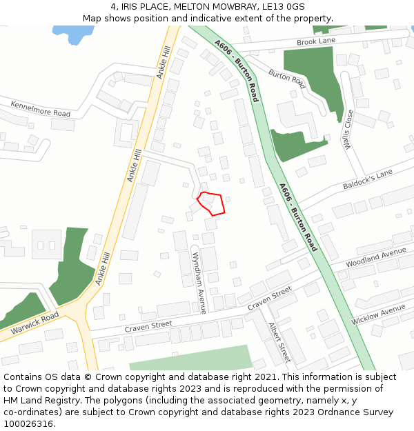 4, IRIS PLACE, MELTON MOWBRAY, LE13 0GS: Location map and indicative extent of plot