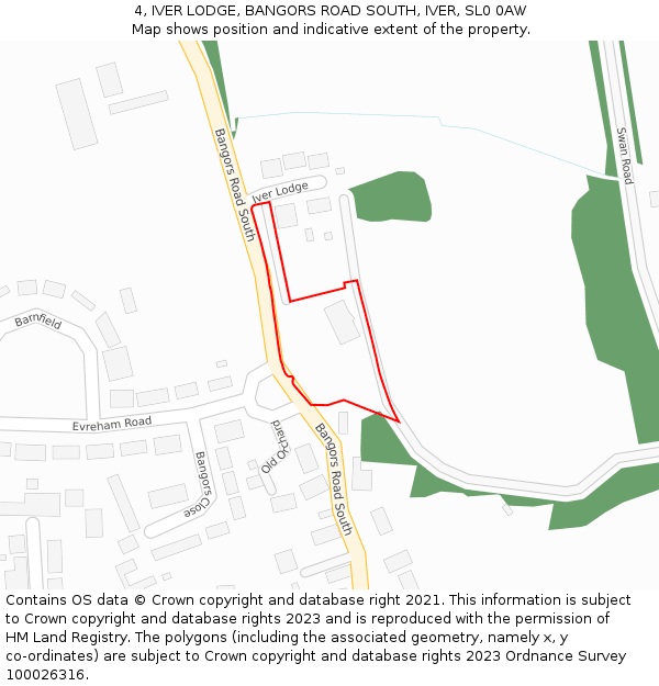 4, IVER LODGE, BANGORS ROAD SOUTH, IVER, SL0 0AW: Location map and indicative extent of plot