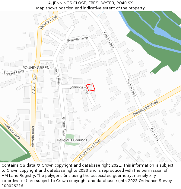 4, JENNINGS CLOSE, FRESHWATER, PO40 9XJ: Location map and indicative extent of plot