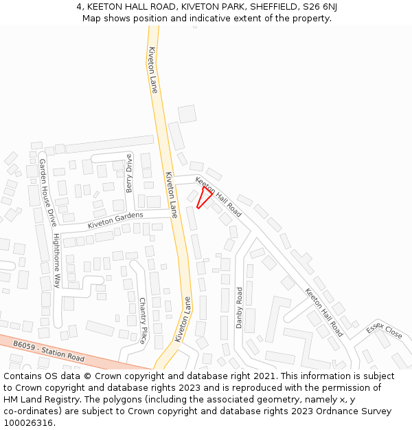 4, KEETON HALL ROAD, KIVETON PARK, SHEFFIELD, S26 6NJ: Location map and indicative extent of plot