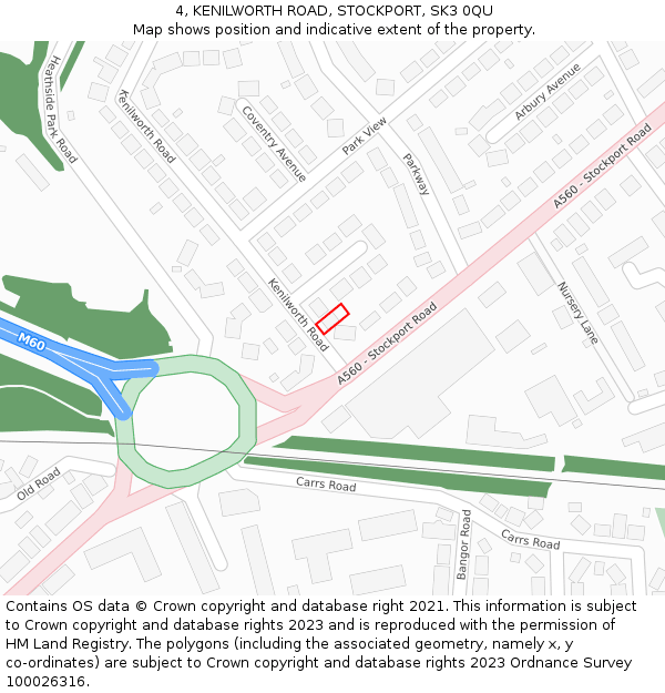 4, KENILWORTH ROAD, STOCKPORT, SK3 0QU: Location map and indicative extent of plot