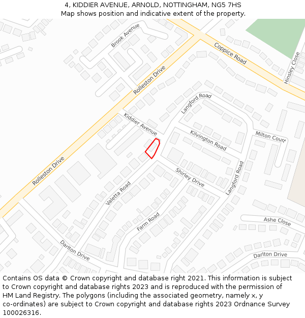 4, KIDDIER AVENUE, ARNOLD, NOTTINGHAM, NG5 7HS: Location map and indicative extent of plot