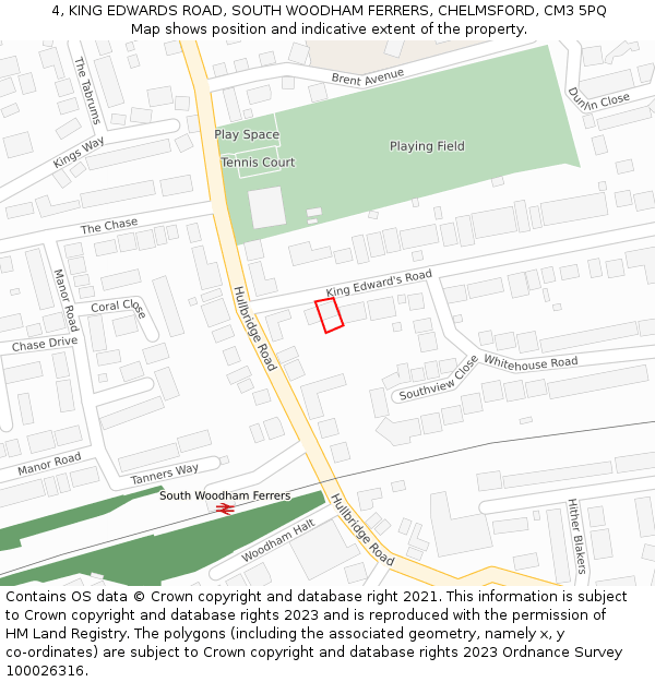 4, KING EDWARDS ROAD, SOUTH WOODHAM FERRERS, CHELMSFORD, CM3 5PQ: Location map and indicative extent of plot