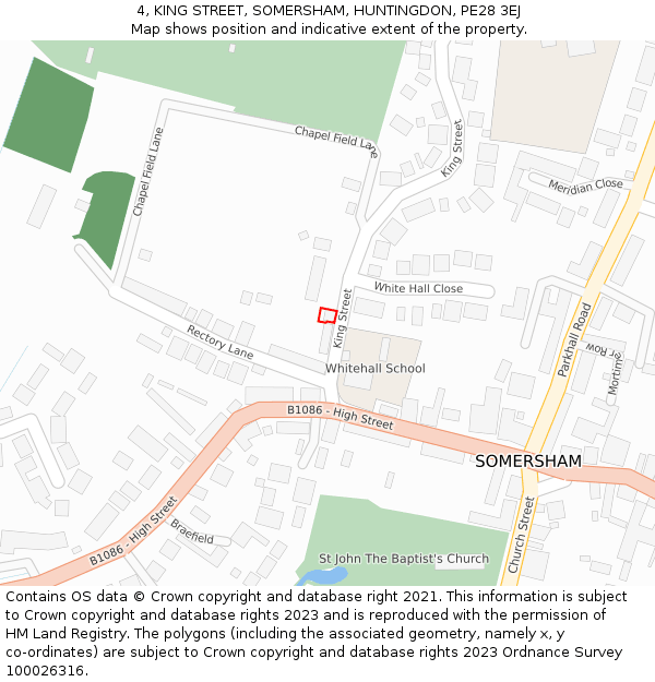 4, KING STREET, SOMERSHAM, HUNTINGDON, PE28 3EJ: Location map and indicative extent of plot