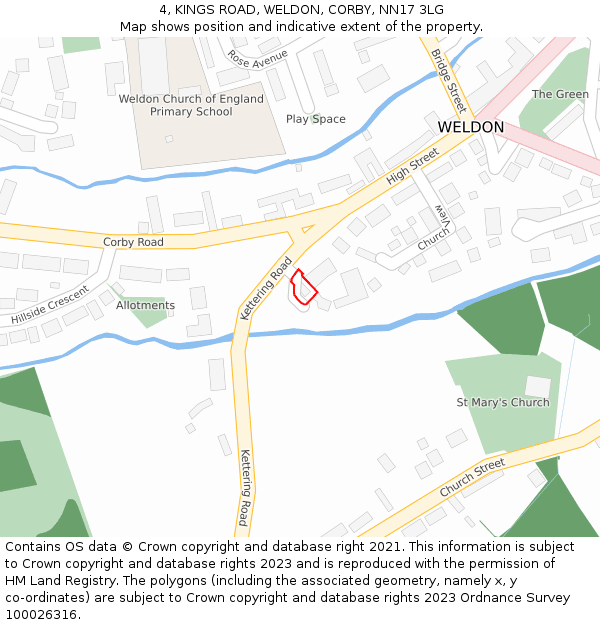 4, KINGS ROAD, WELDON, CORBY, NN17 3LG: Location map and indicative extent of plot