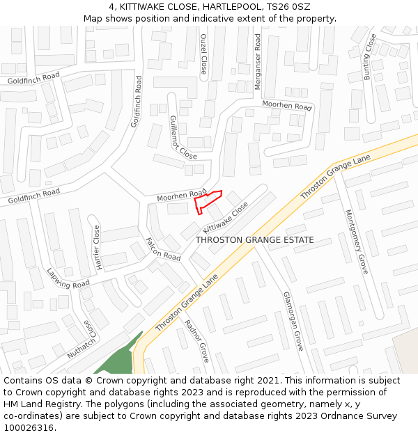 4, KITTIWAKE CLOSE, HARTLEPOOL, TS26 0SZ: Location map and indicative extent of plot