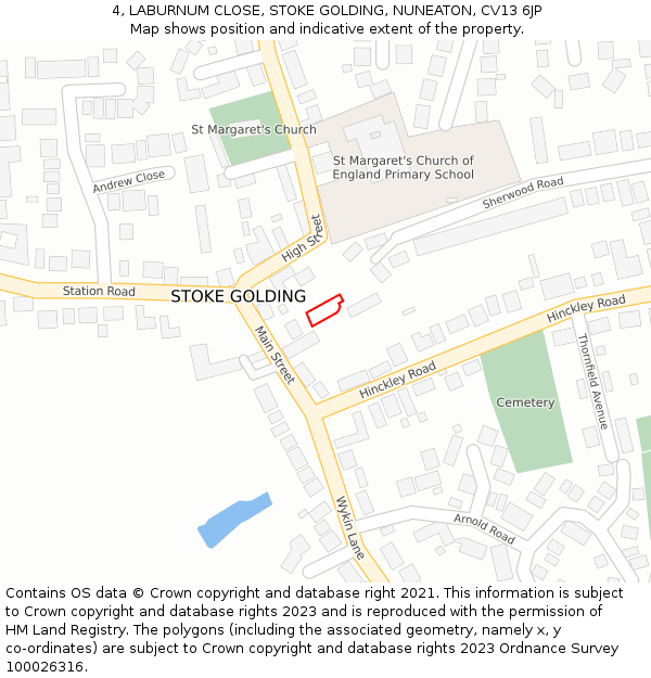 4, LABURNUM CLOSE, STOKE GOLDING, NUNEATON, CV13 6JP: Location map and indicative extent of plot