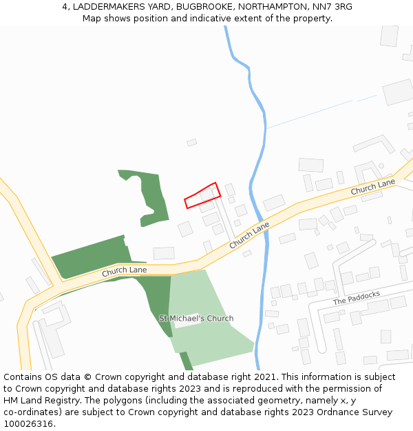 4, LADDERMAKERS YARD, BUGBROOKE, NORTHAMPTON, NN7 3RG: Location map and indicative extent of plot