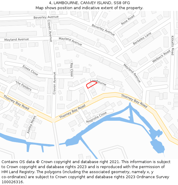 4, LAMBOURNE, CANVEY ISLAND, SS8 0FG: Location map and indicative extent of plot