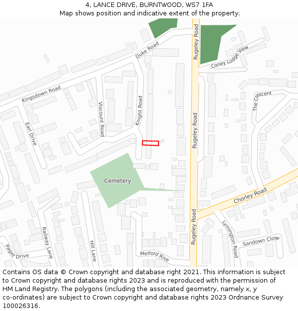 4, LANCE DRIVE, BURNTWOOD, WS7 1FA: Location map and indicative extent of plot