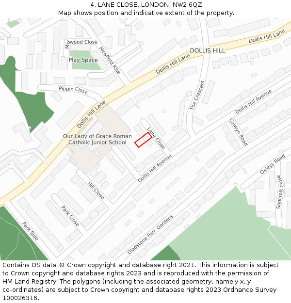 4, LANE CLOSE, LONDON, NW2 6QZ: Location map and indicative extent of plot