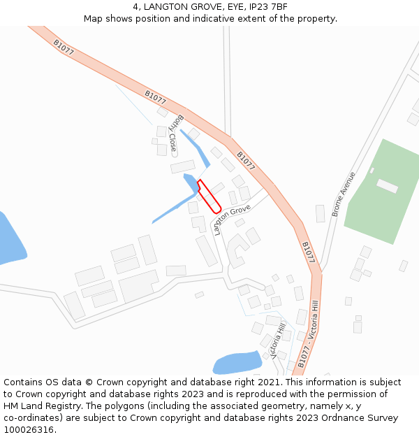 4, LANGTON GROVE, EYE, IP23 7BF: Location map and indicative extent of plot