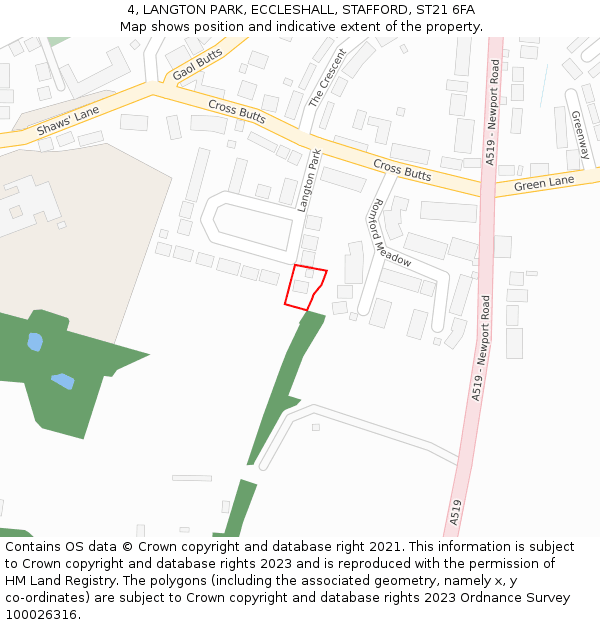 4, LANGTON PARK, ECCLESHALL, STAFFORD, ST21 6FA: Location map and indicative extent of plot