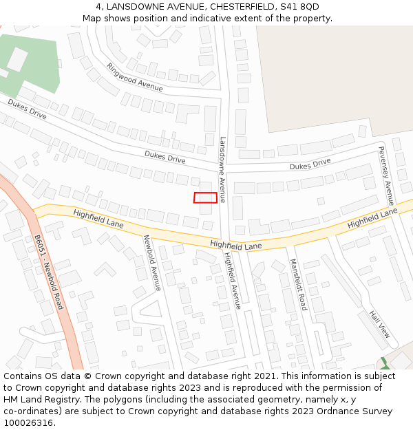 4, LANSDOWNE AVENUE, CHESTERFIELD, S41 8QD: Location map and indicative extent of plot