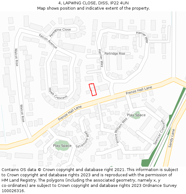 4, LAPWING CLOSE, DISS, IP22 4UN: Location map and indicative extent of plot