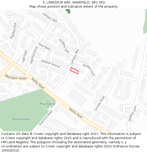 4, LARKSPUR WAY, WAKEFIELD, WF2 0FD: Location map and indicative extent of plot