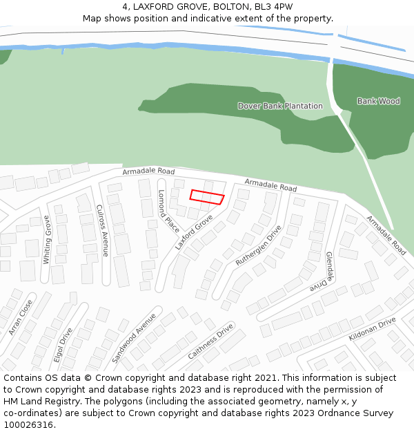 4, LAXFORD GROVE, BOLTON, BL3 4PW: Location map and indicative extent of plot