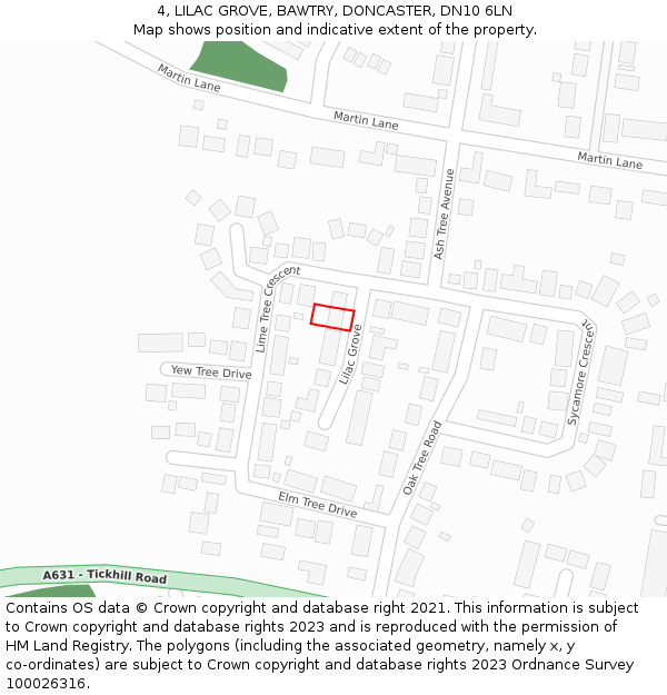 4, LILAC GROVE, BAWTRY, DONCASTER, DN10 6LN: Location map and indicative extent of plot