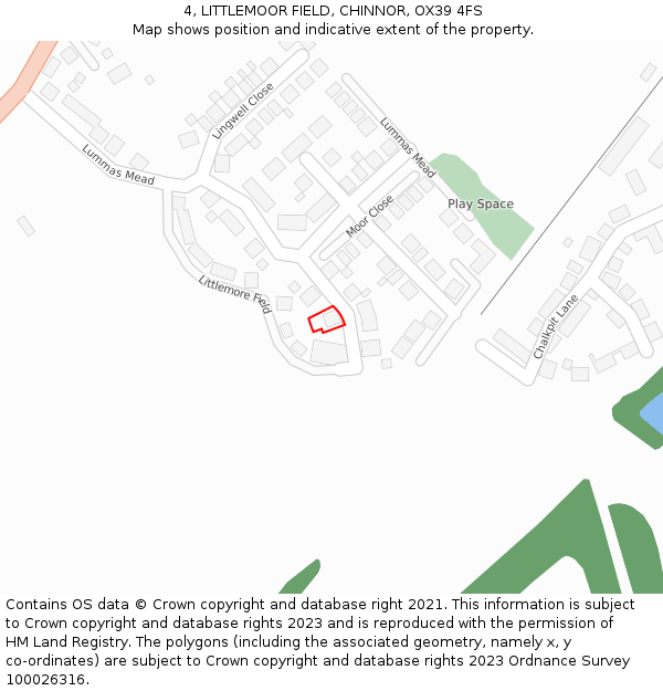 4, LITTLEMOOR FIELD, CHINNOR, OX39 4FS: Location map and indicative extent of plot