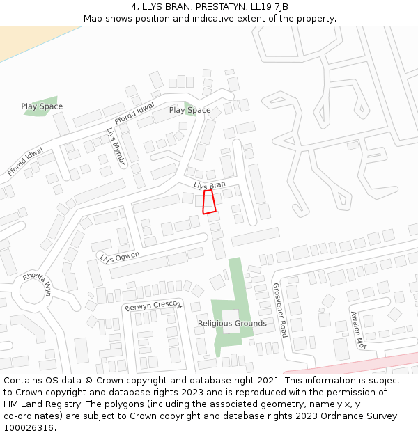 4, LLYS BRAN, PRESTATYN, LL19 7JB: Location map and indicative extent of plot