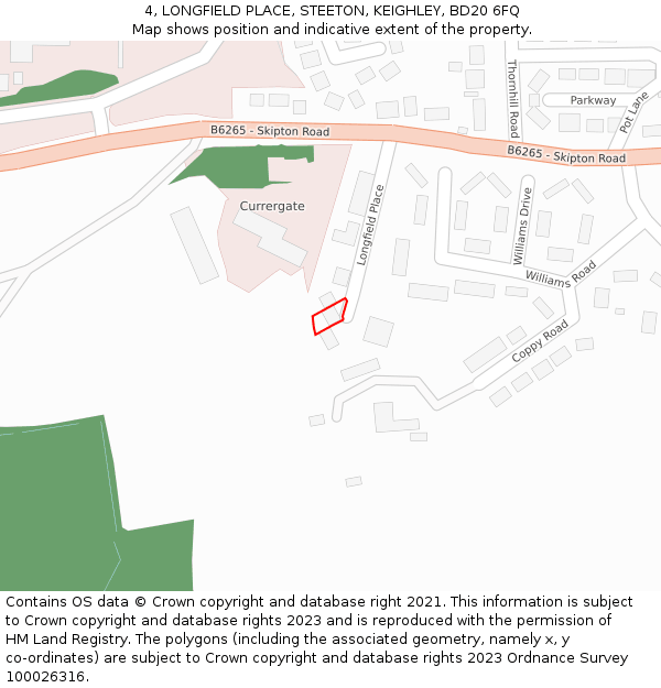 4, LONGFIELD PLACE, STEETON, KEIGHLEY, BD20 6FQ: Location map and indicative extent of plot