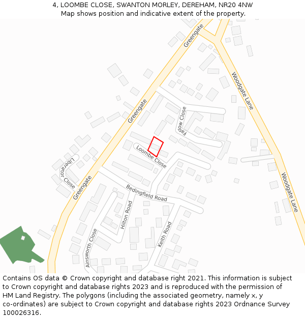 4, LOOMBE CLOSE, SWANTON MORLEY, DEREHAM, NR20 4NW: Location map and indicative extent of plot