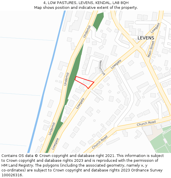 4, LOW PASTURES, LEVENS, KENDAL, LA8 8QH: Location map and indicative extent of plot