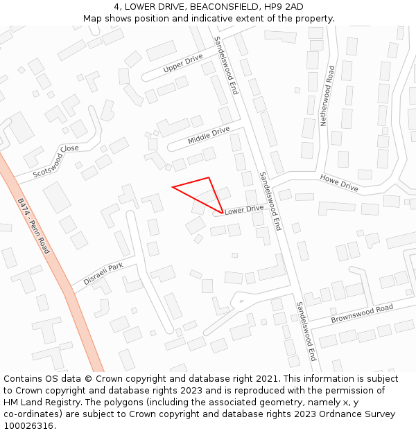 4, LOWER DRIVE, BEACONSFIELD, HP9 2AD: Location map and indicative extent of plot