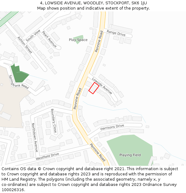 4, LOWSIDE AVENUE, WOODLEY, STOCKPORT, SK6 1JU: Location map and indicative extent of plot