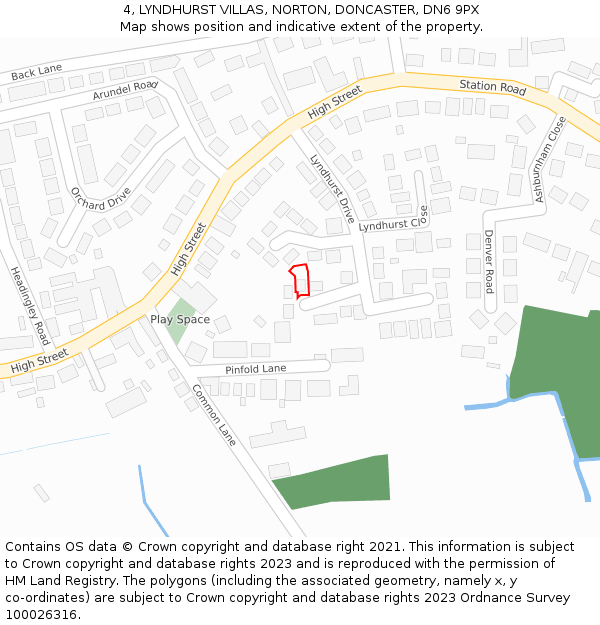 4, LYNDHURST VILLAS, NORTON, DONCASTER, DN6 9PX: Location map and indicative extent of plot