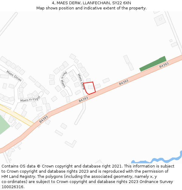 4, MAES DERW, LLANFECHAIN, SY22 6XN: Location map and indicative extent of plot