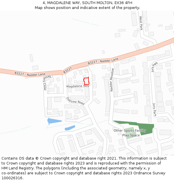 4, MAGDALENE WAY, SOUTH MOLTON, EX36 4FH: Location map and indicative extent of plot