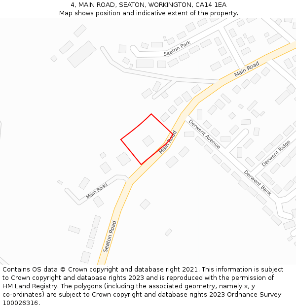 4, MAIN ROAD, SEATON, WORKINGTON, CA14 1EA: Location map and indicative extent of plot