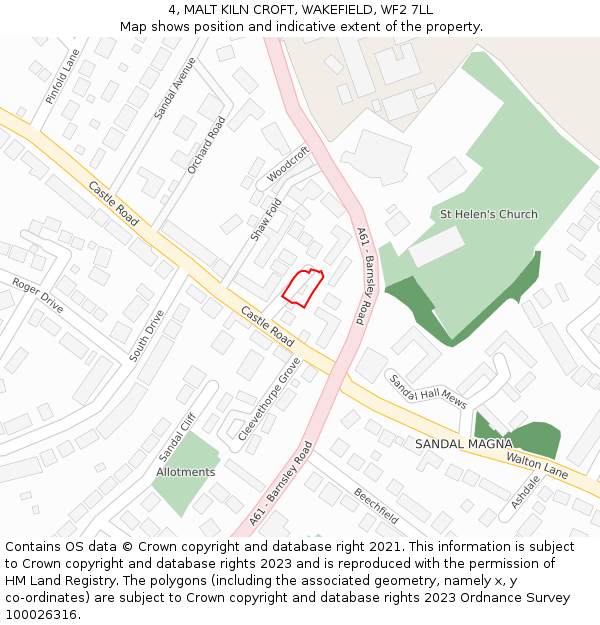 4, MALT KILN CROFT, WAKEFIELD, WF2 7LL: Location map and indicative extent of plot