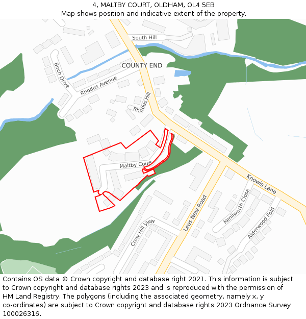 4, MALTBY COURT, OLDHAM, OL4 5EB: Location map and indicative extent of plot