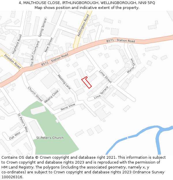 4, MALTHOUSE CLOSE, IRTHLINGBOROUGH, WELLINGBOROUGH, NN9 5PQ: Location map and indicative extent of plot