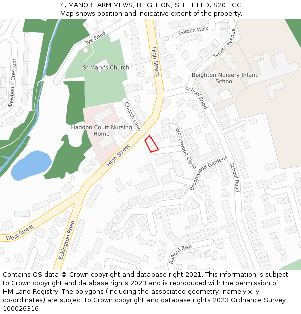 4, MANOR FARM MEWS, BEIGHTON, SHEFFIELD, S20 1GG: Location map and indicative extent of plot