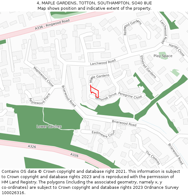 4, MAPLE GARDENS, TOTTON, SOUTHAMPTON, SO40 8UE: Location map and indicative extent of plot