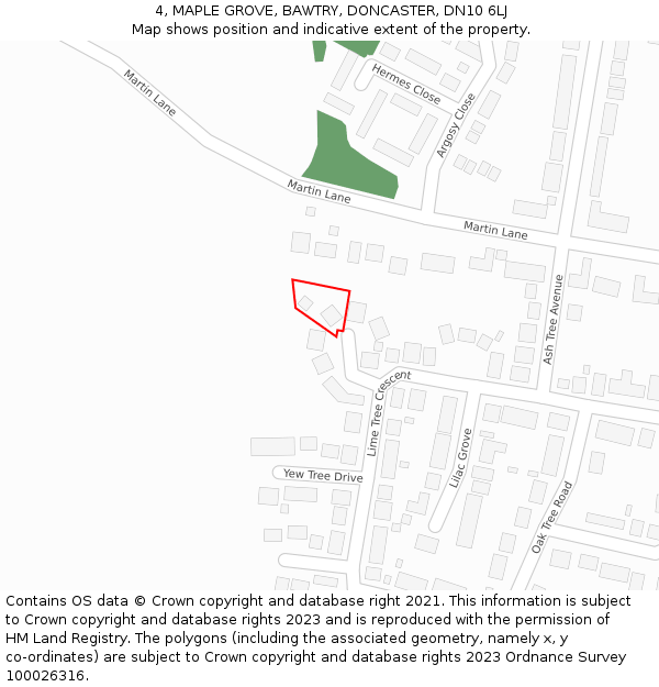 4, MAPLE GROVE, BAWTRY, DONCASTER, DN10 6LJ: Location map and indicative extent of plot