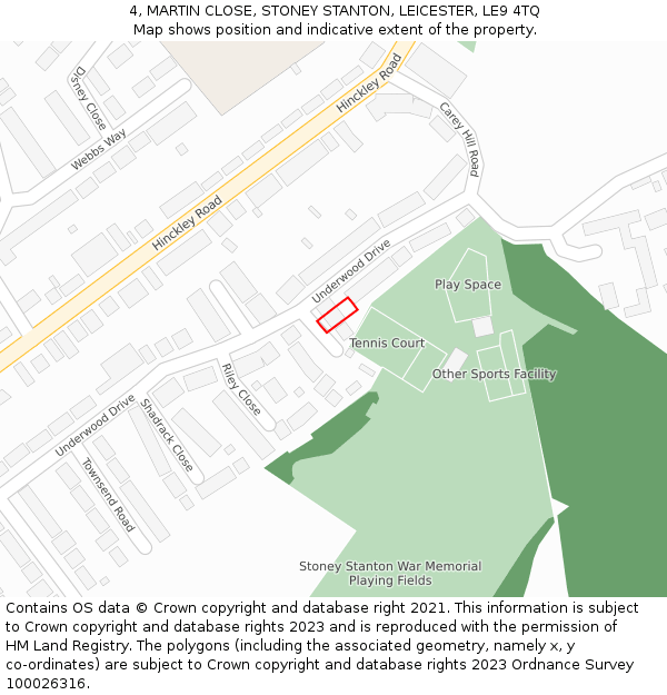 4, MARTIN CLOSE, STONEY STANTON, LEICESTER, LE9 4TQ: Location map and indicative extent of plot